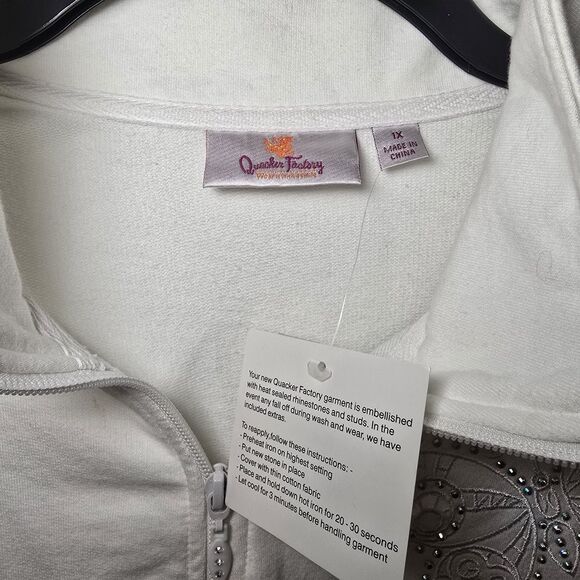 Quacker Factory Y2K White Cotton Blend Zip Butterfly Rhinestone Jacket Sz 1X New - Picture 3 of 6